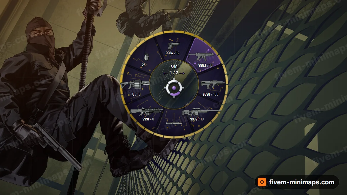 Board weapon wheel in the Purple mask palette