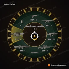 Bullion FiveM-compatible weapon wheel, stacked gold bars on green baize with banknote guilloché