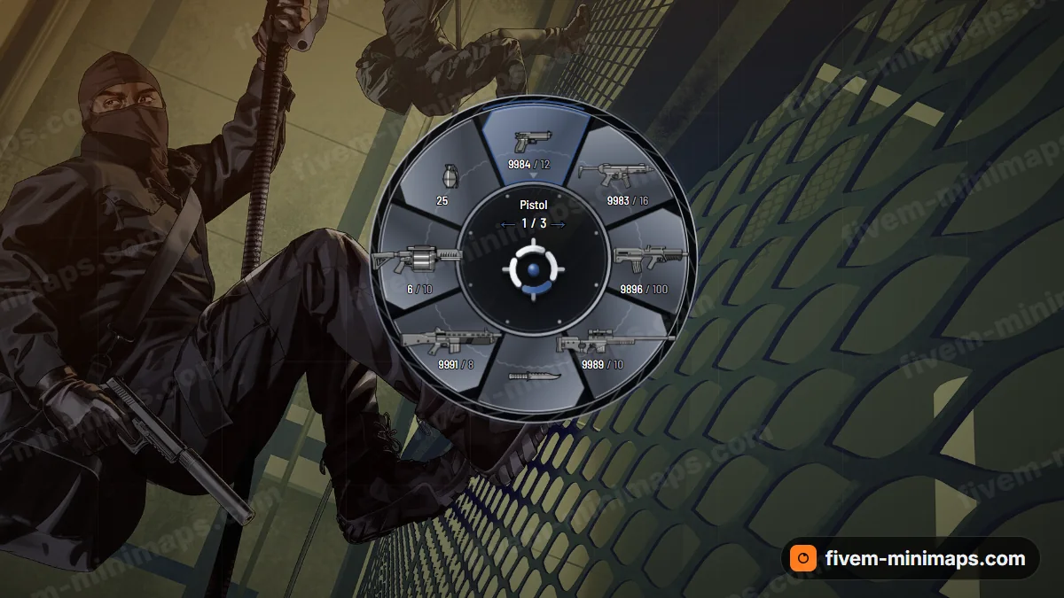 Bushido weapon wheel in the Indigo palette