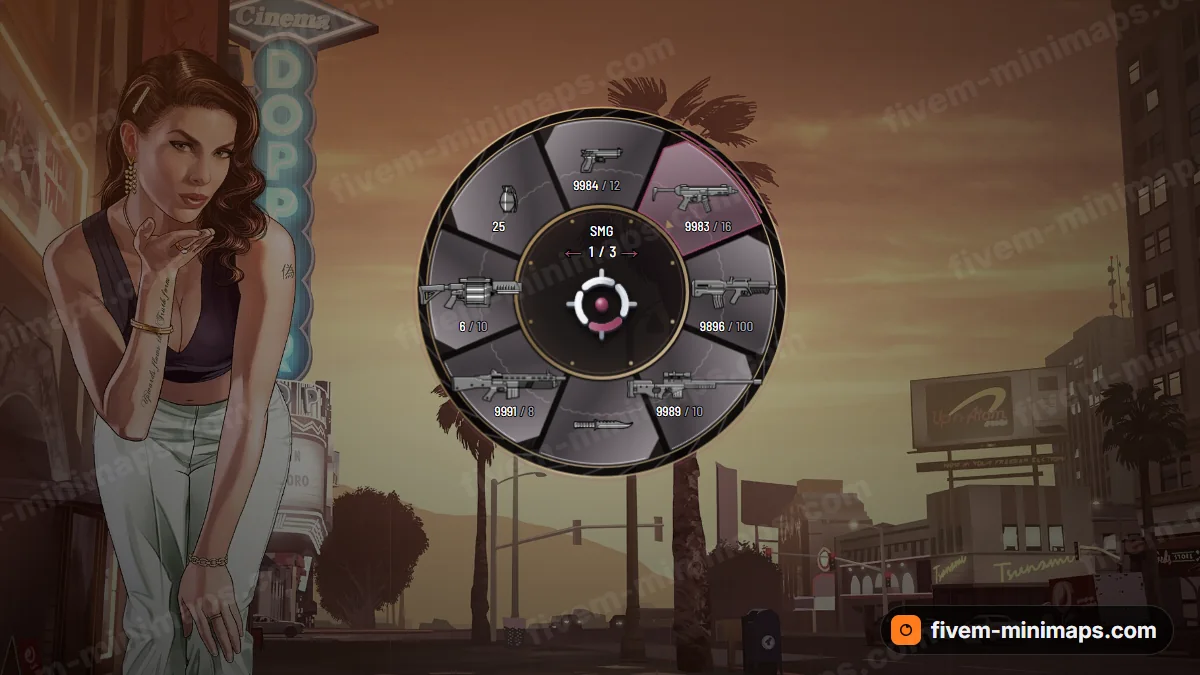 Bushido weapon wheel in the Plum palette