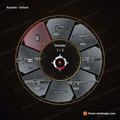 Bushido FiveM-compatible weapon wheel, lacquer disc, folded-steel blade segments and fine gold fittings
