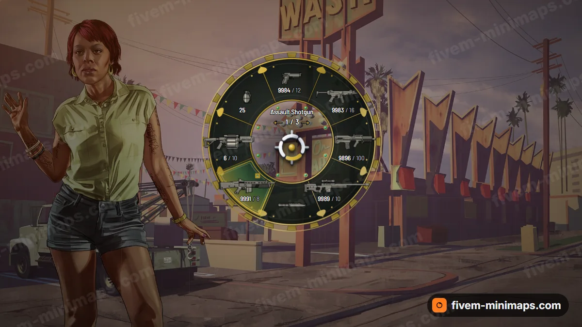Cartel weapon wheel in the Jade & gold palette