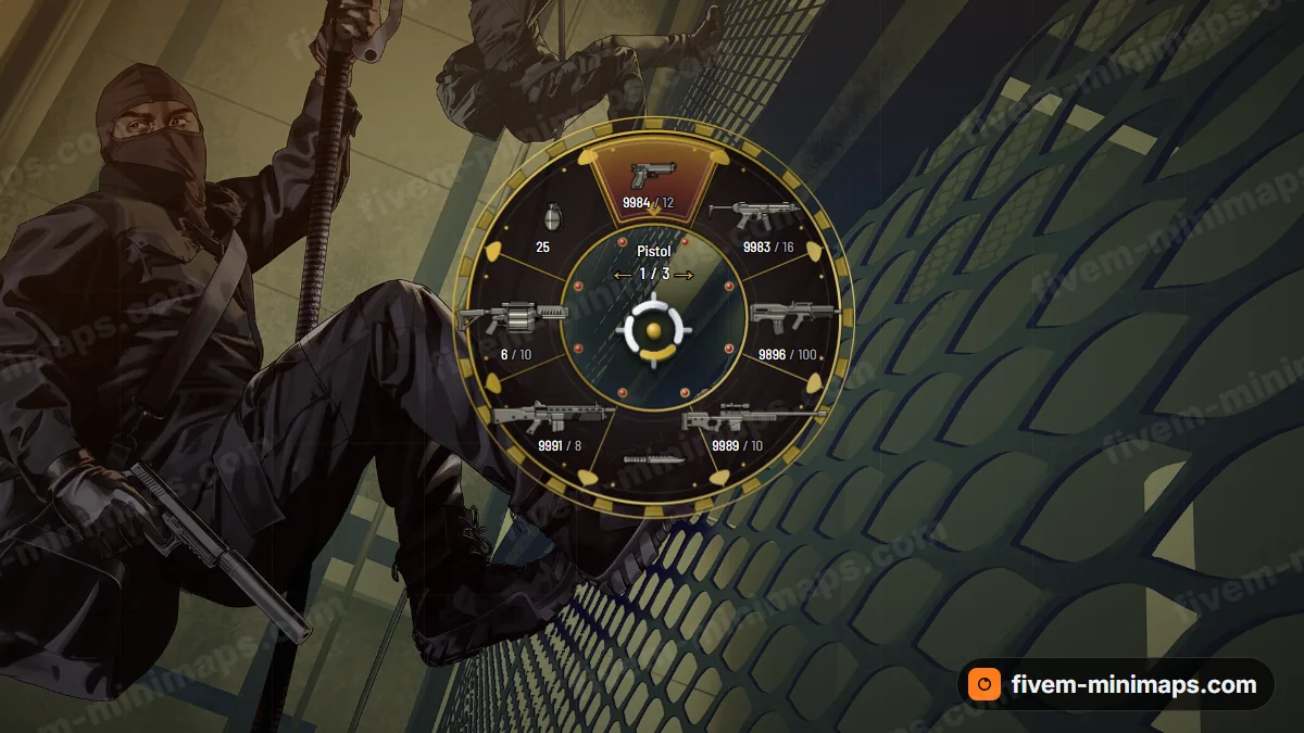 Cartel weapon wheel in the Blood money palette