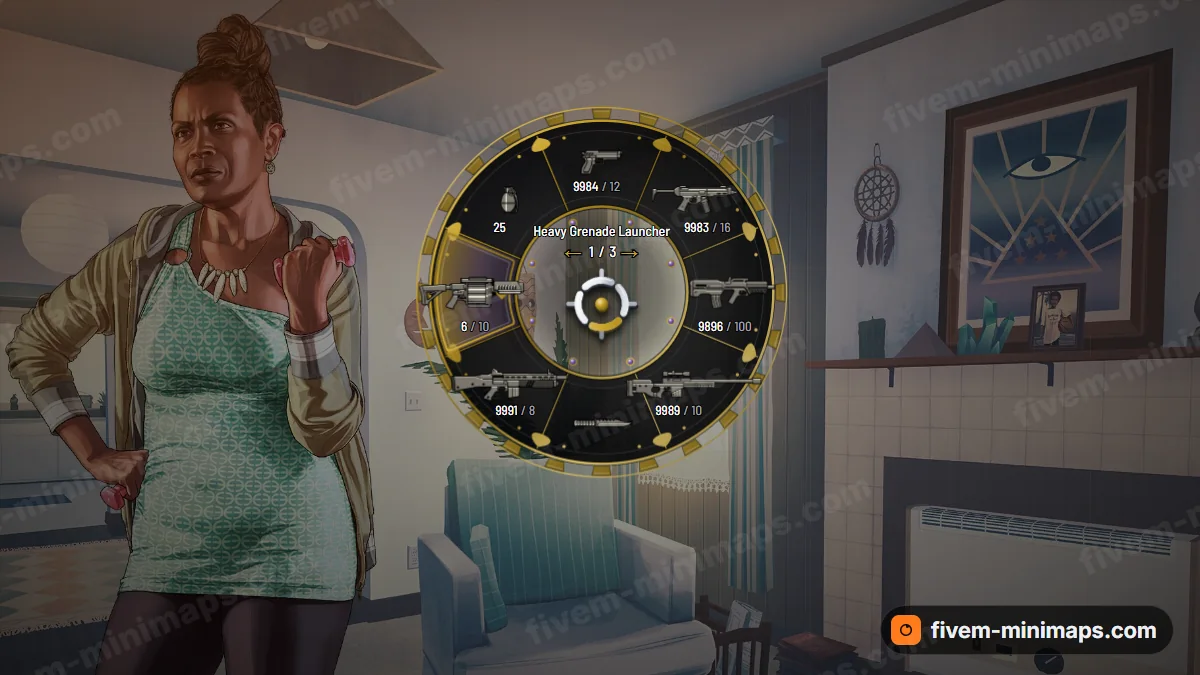 Cartel weapon wheel in the Obsidian gold palette