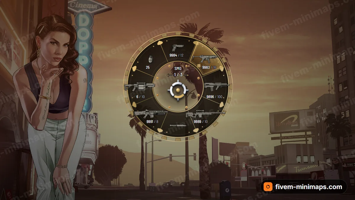 Cartel weapon wheel in the Desert gold palette