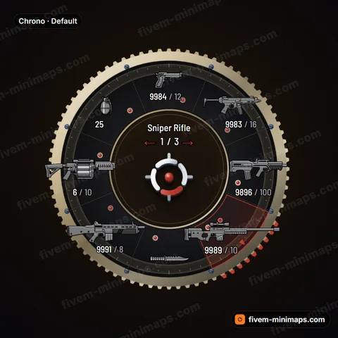Chrono FiveM weapon wheel, watch movement: cut gear rim, jewel bearings and engine-turned dial