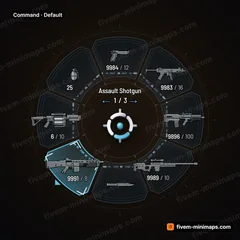 Command FiveM-compatible weapon wheel, layered command panels, data strips and target-bracket selection
