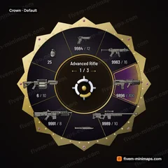 Crown FiveM-compatible weapon wheel, gold crown points, bead band and deep velvet field