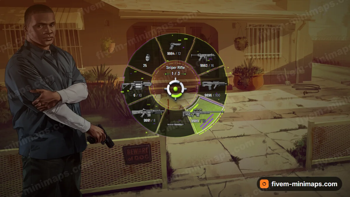 Glitch weapon wheel in the Acid palette