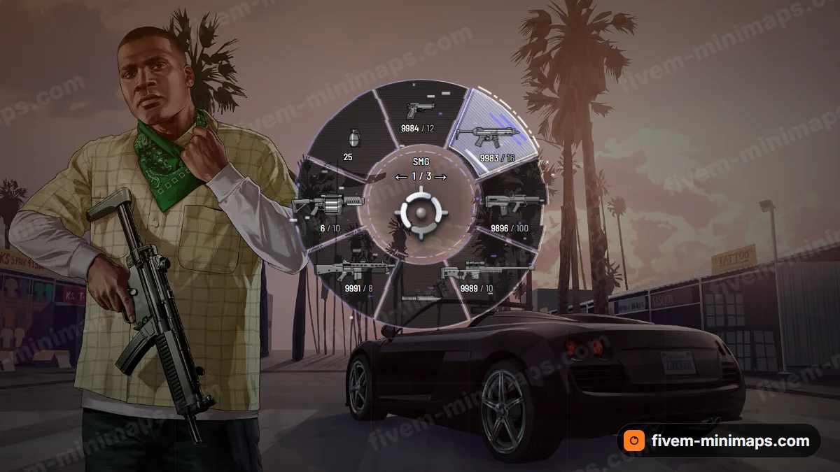Glitch weapon wheel in the Ghost palette