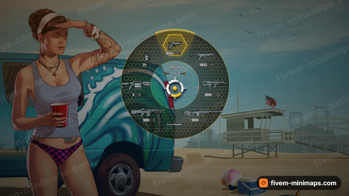 Holo Hex weapon wheel in the Amber palette