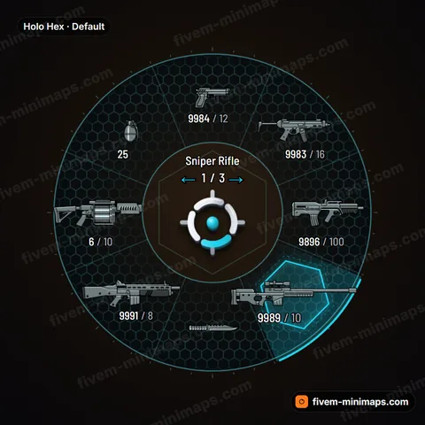 Holo Hex FiveM weapon wheel, holographic honeycomb disc with hex tile selection