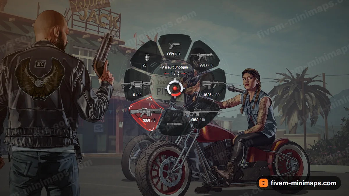 Killfeed weapon wheel in the Hostile palette