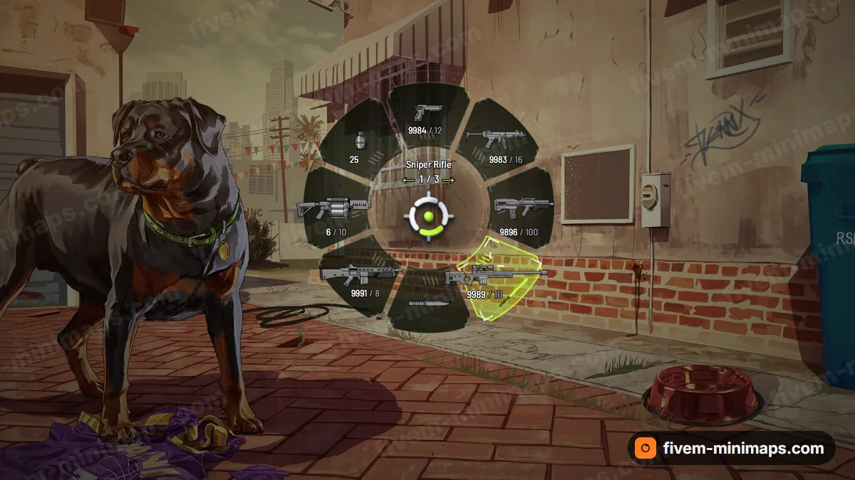 Killfeed weapon wheel in the Neon kill palette