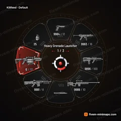 Killfeed FiveM-compatible weapon wheel, deathmatch hud: bracket frames, tally marks and hit-marker selection