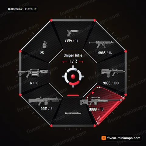 Killstreak FiveM weapon wheel, esports pvp frame, steel blades, striped kill-zone selection
