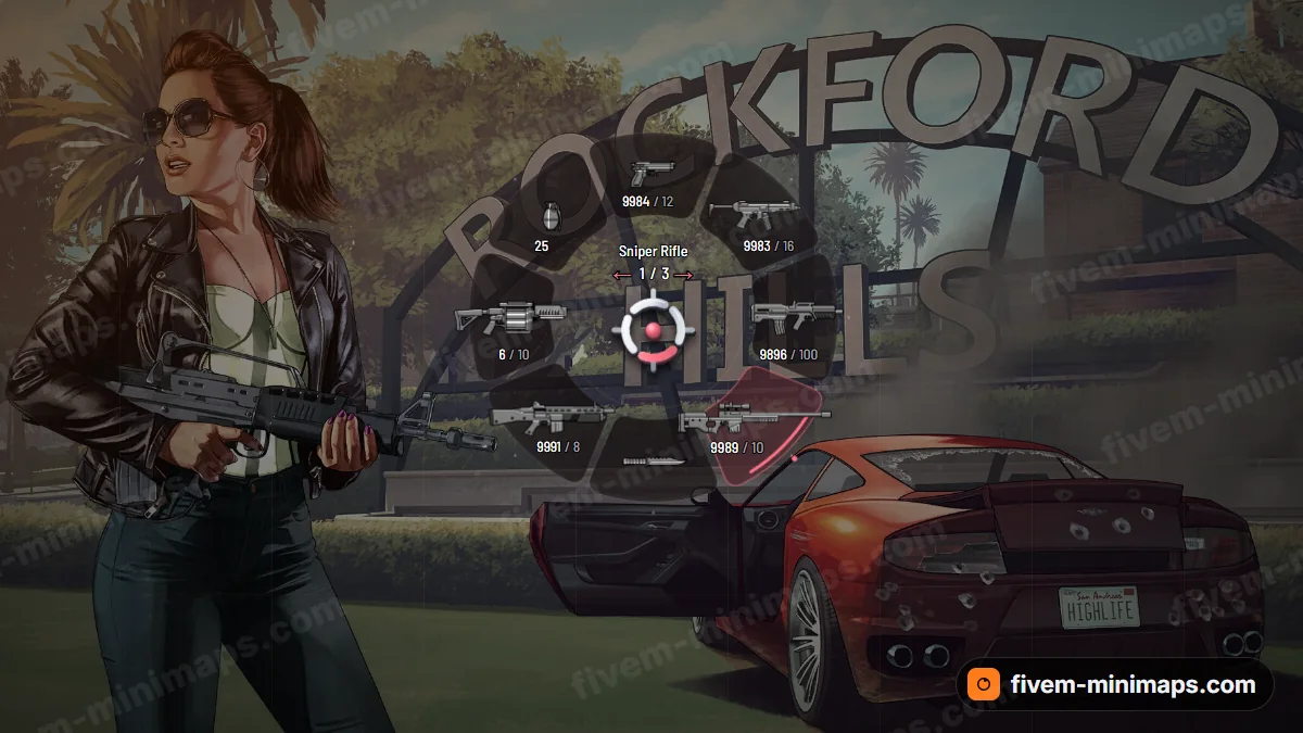 Minimal weapon wheel in the Coral palette