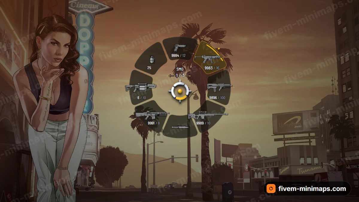 Minimal weapon wheel in the Sand palette