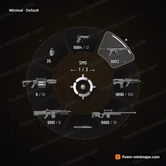 Minimal FiveM-compatible weapon wheel, soft rounded glass, one clean accent line