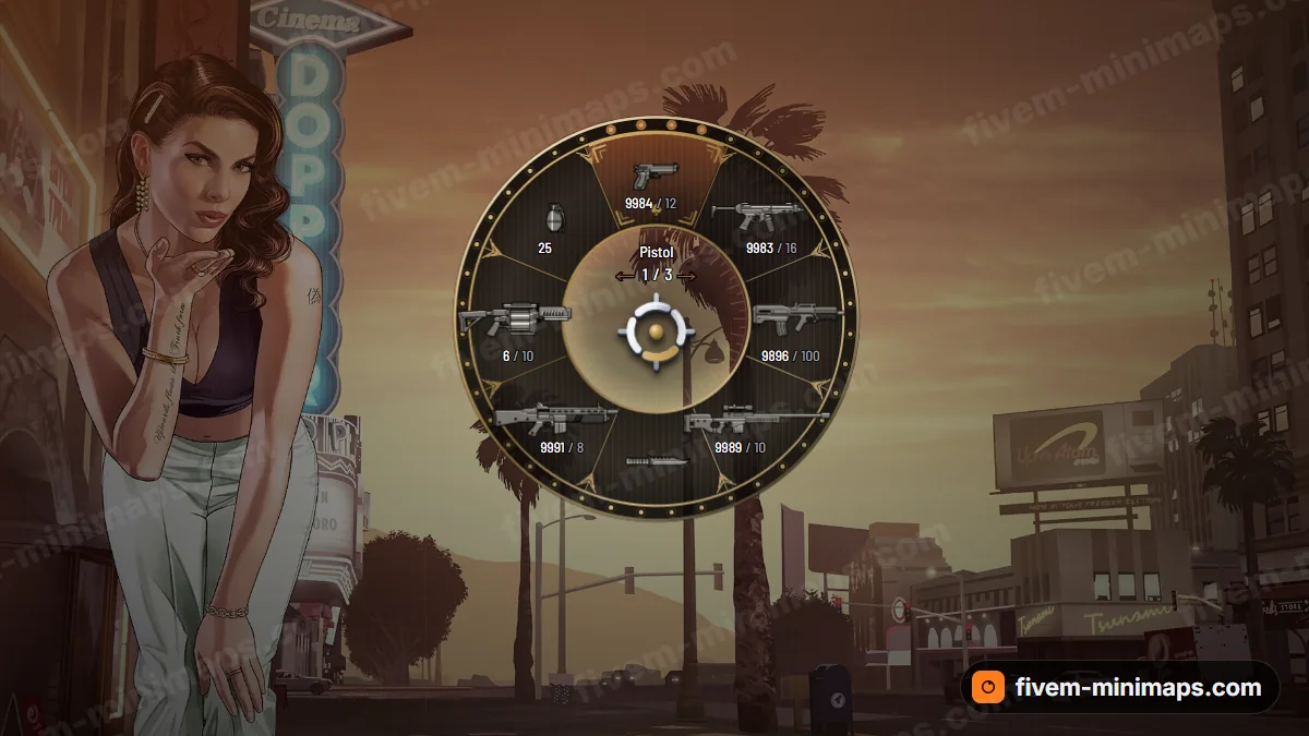 Mob Boss weapon wheel in the Bourbon palette