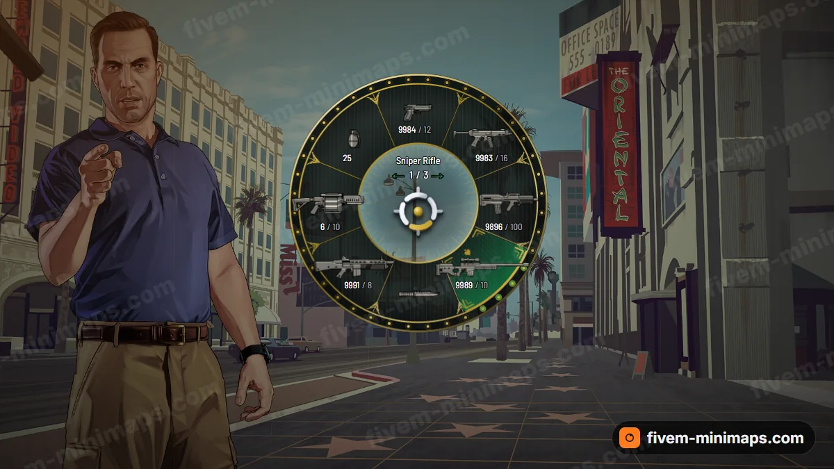 Mob Boss weapon wheel in the Emerald club palette