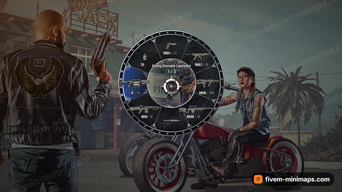 Mob Boss weapon wheel in the Midnight palette