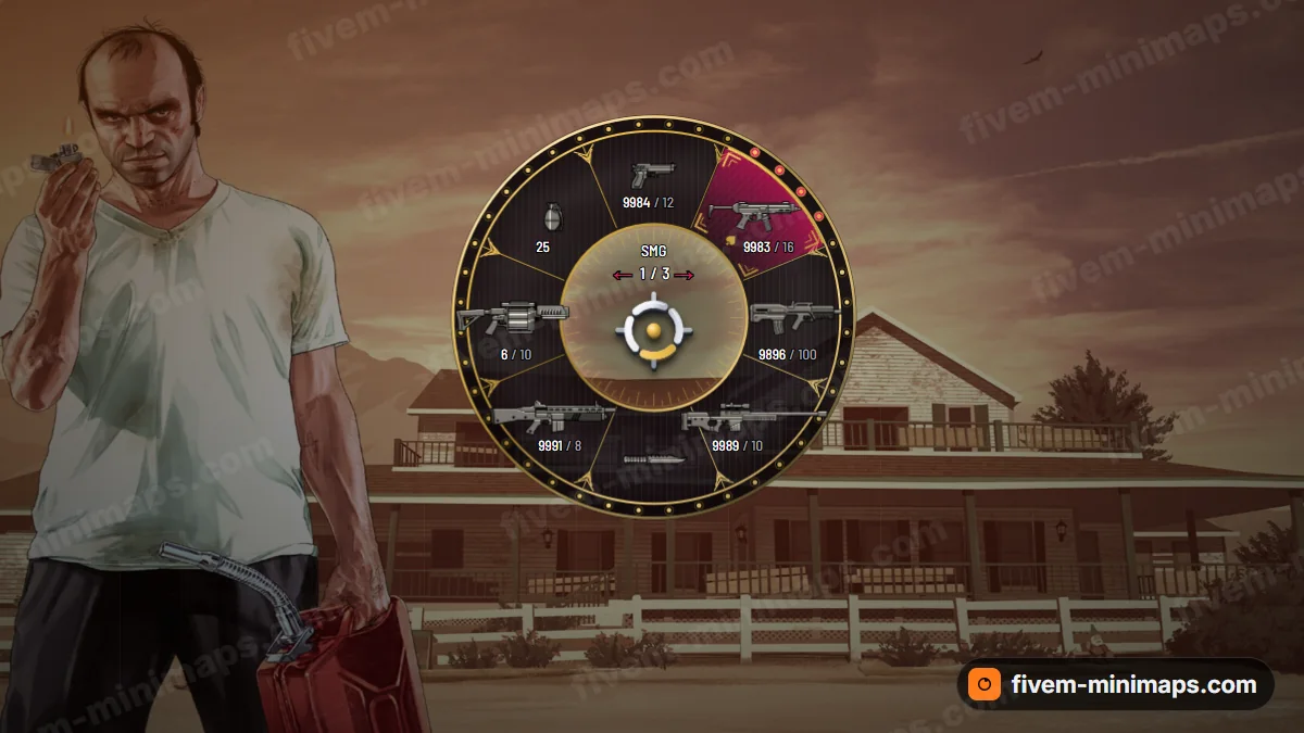 Mob Boss weapon wheel in the Vegas palette
