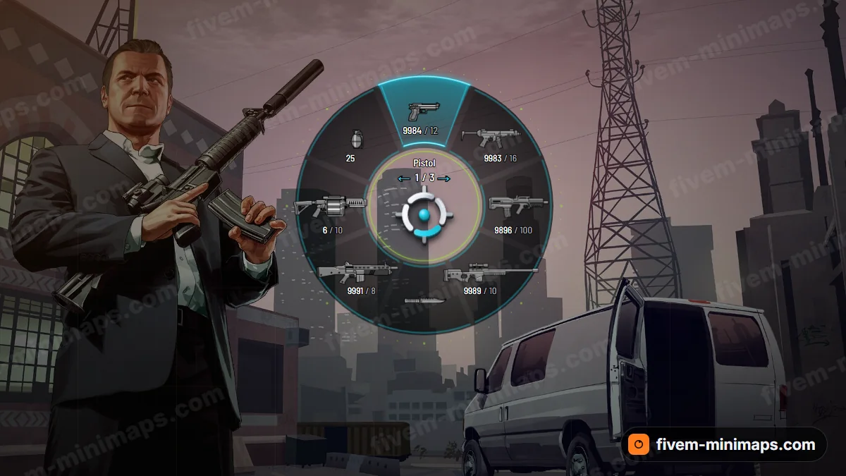 Neon Arc weapon wheel in the Cyber palette