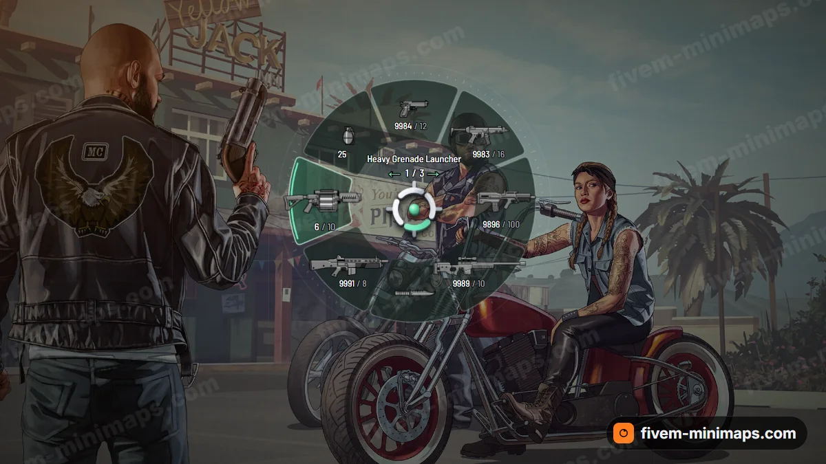 Onyx weapon wheel in the Jade palette
