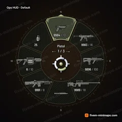 Ops HUD FiveM-compatible weapon wheel, stencil hatch, compass ring, range-finder brackets