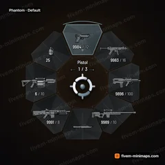 Phantom FiveM-compatible weapon wheel, low-observable faceted panels, matte radar coating and a whisper-thin accent