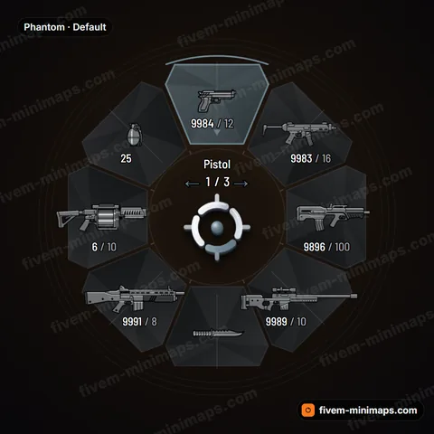 Phantom FiveM weapon wheel, low-observable faceted panels, matte radar coating and a whisper-thin accent