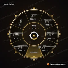 Royal FiveM-compatible weapon wheel, velvet disc, gilded rims and filigree ornaments