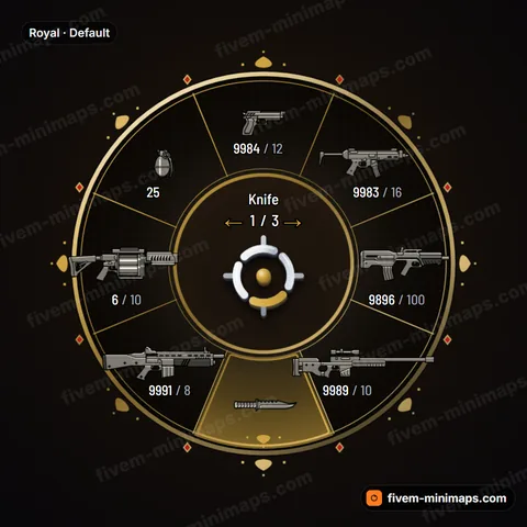 Royal FiveM weapon wheel, velvet disc, gilded rims and filigree ornaments