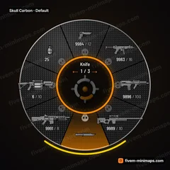 Skull Carbon FiveM-compatible weapon wheel, twill carbon weave, skull emblems, glowing core