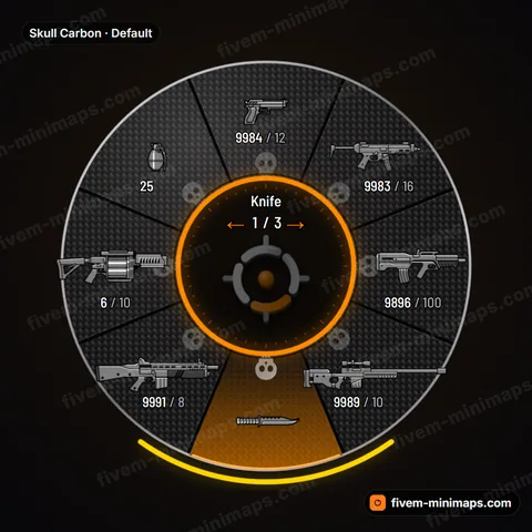Skull Carbon FiveM weapon wheel, twill carbon weave, skull emblems, glowing core