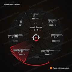 Spider Web FiveM-compatible weapon wheel, sagging silk threads, framed outer edge, chevron core