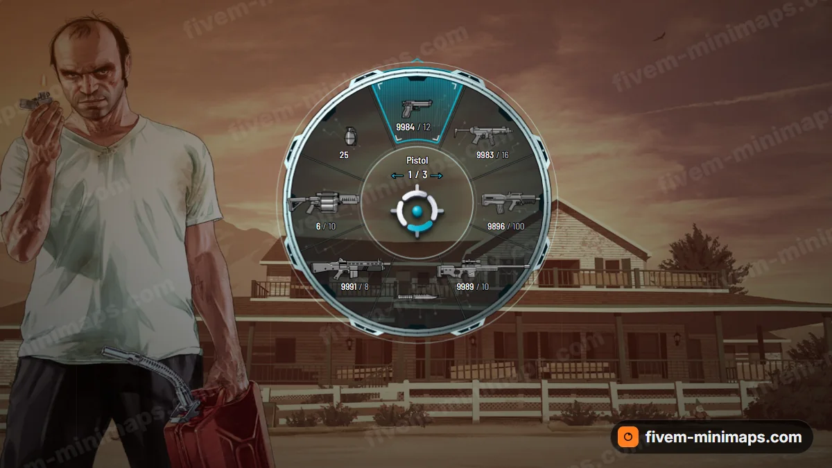 Tech Frame weapon wheel in the Cyan palette
