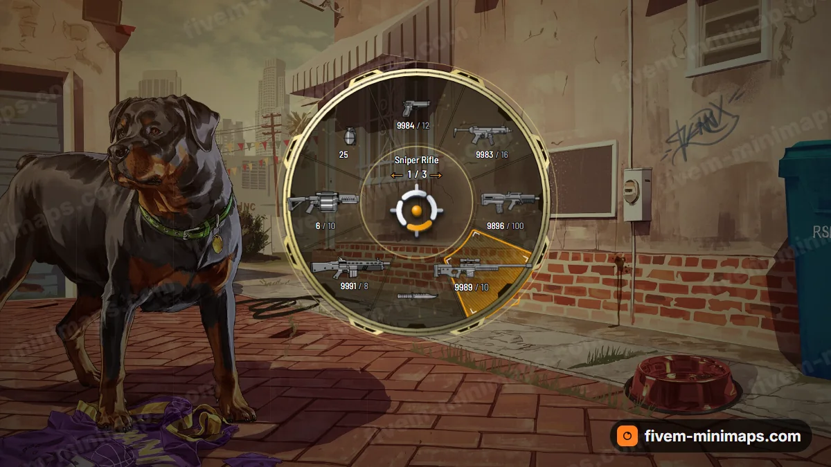 Tech Frame weapon wheel in the Amber palette