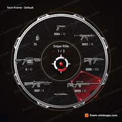 Tech Frame FiveM-compatible weapon wheel, machined frame, bolted brackets, circuit plate